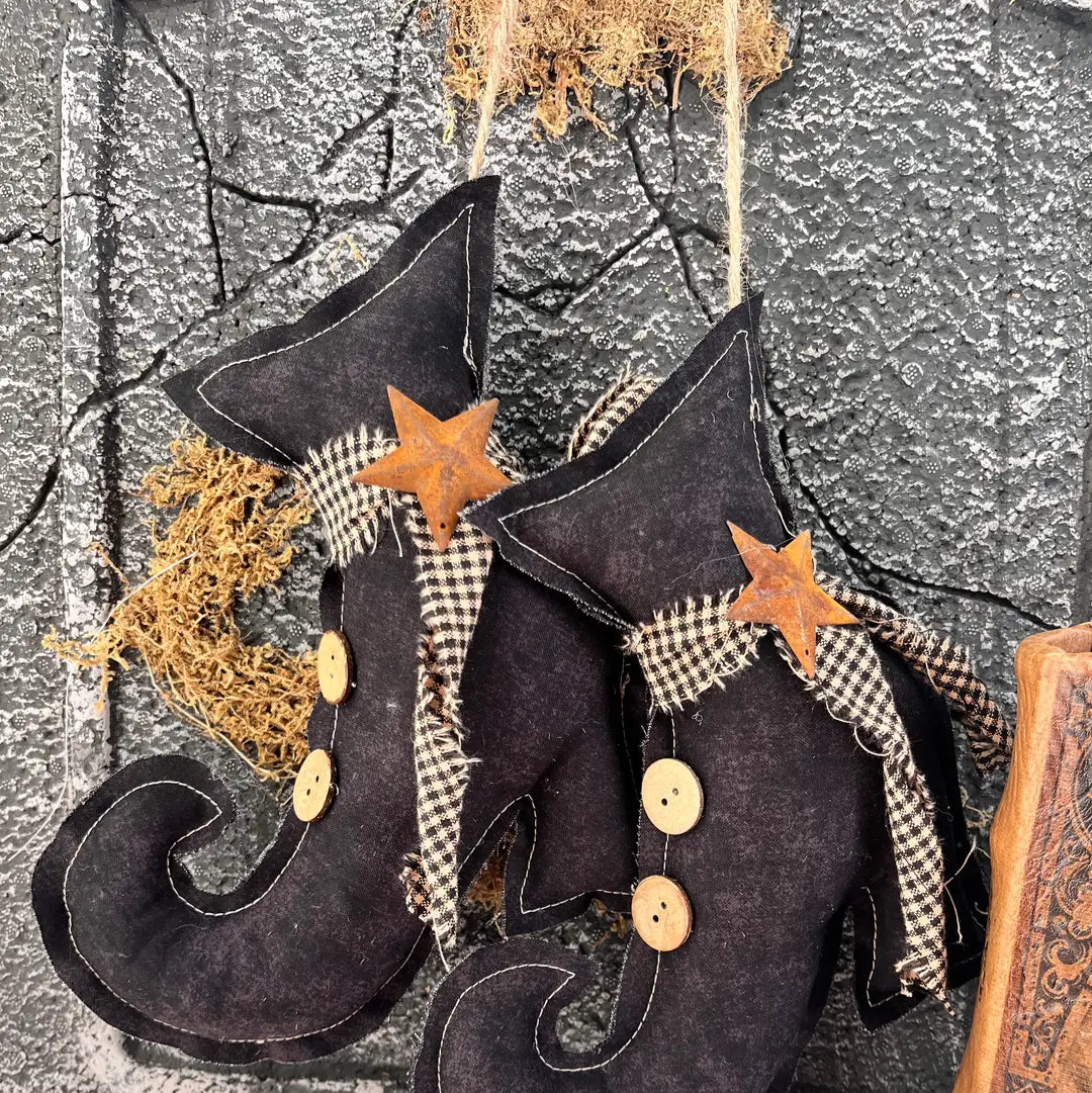 Halloween Rustic Primitive Hanging Witch Boots | Homespun - Arriving in Store September