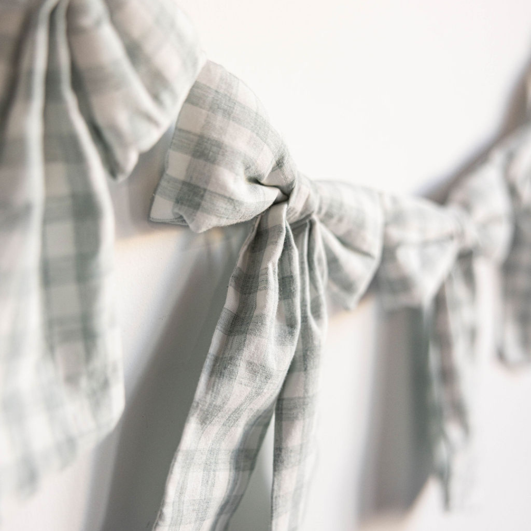 Pastel Green Gingham Fabric Bow Garland - Arriving in Store Mid - Late March