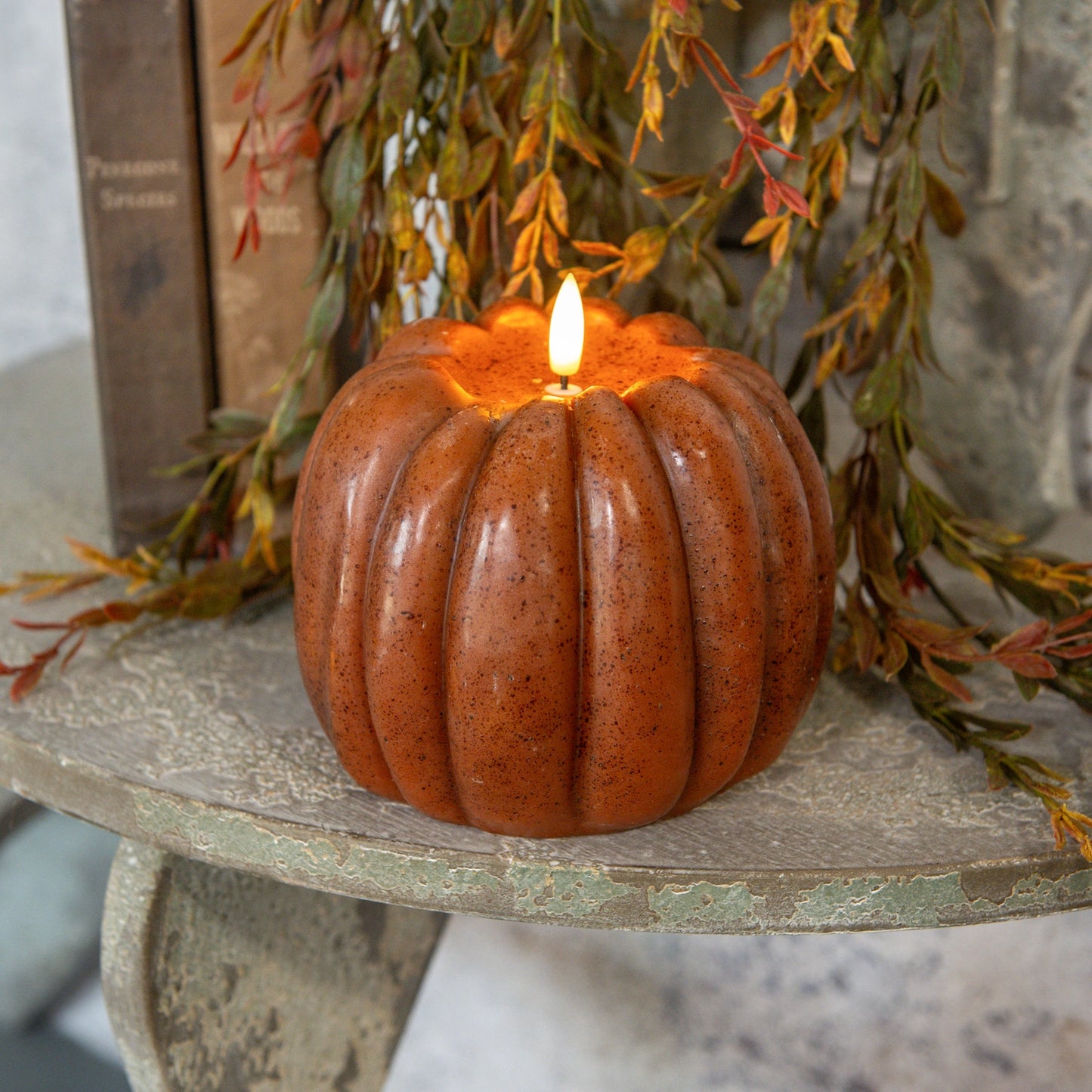5" Bronze 3D Flame Pumpkin Candle - June Drop