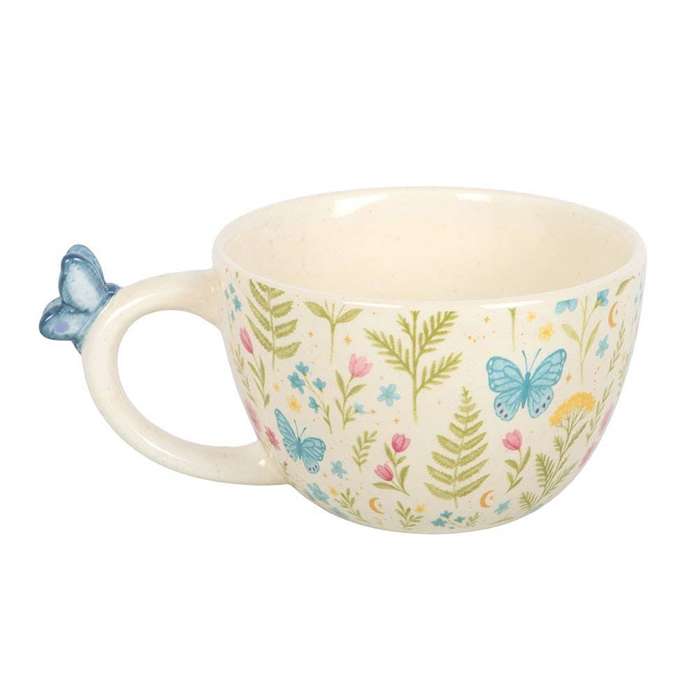 Luna Bloom Floral Print Ceramic Mug with Butterfly