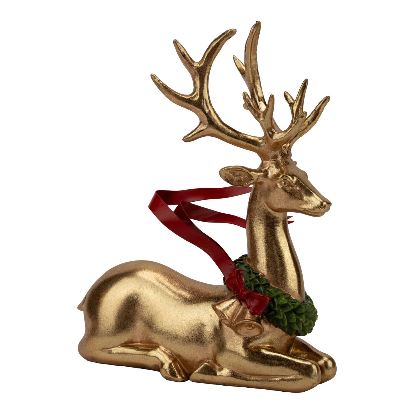 Gold Sitting Red Metal Ribbon Deer - 22cm - Arriving in Store October 2026