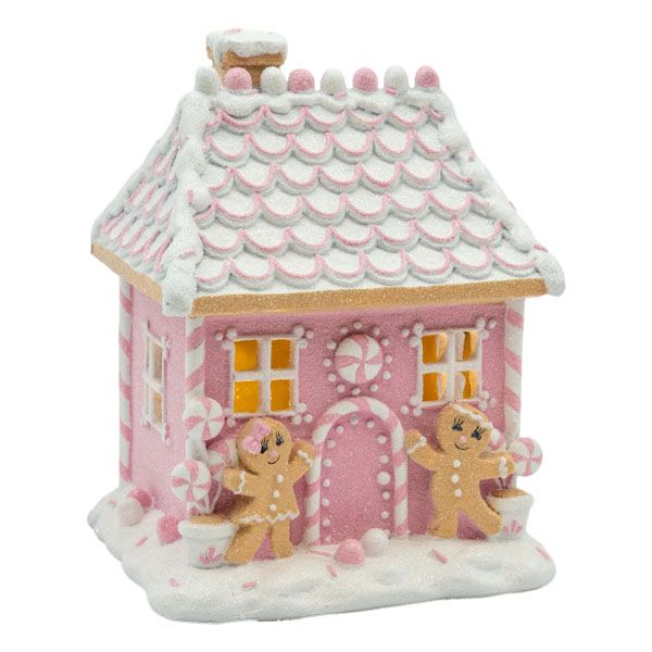 Pink LED Gingerbread House 22cm - October Arrival