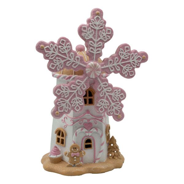 Pink LED Gingerbread Windmill - October Arrival
