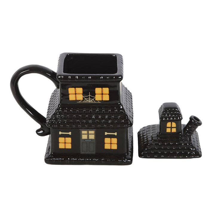 Black Haunted House Lidded Halloween Mug - September Drop