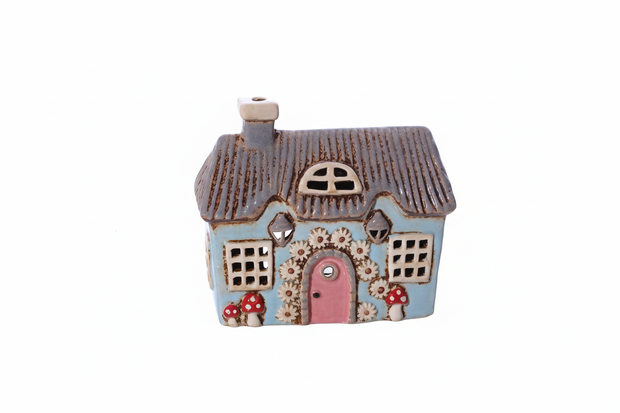 Cottage Garden Blue House Mushroom Daisy Candle Holder - Arriving in Store Mid-April