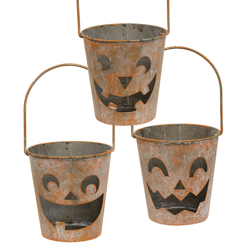 Distressed Metal Jack O Lantern Luminary Bucket Assorted - July Drop