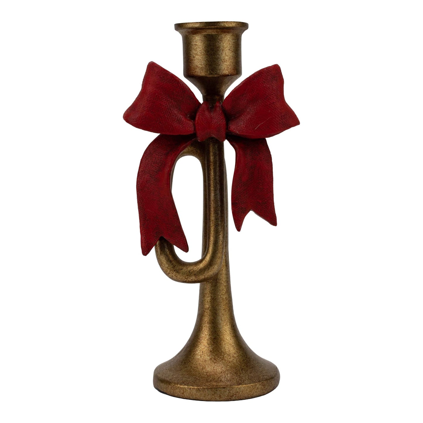 Gold Trumpet Red Bow Candle Holder - 20cm - Arriving in Store October 2026