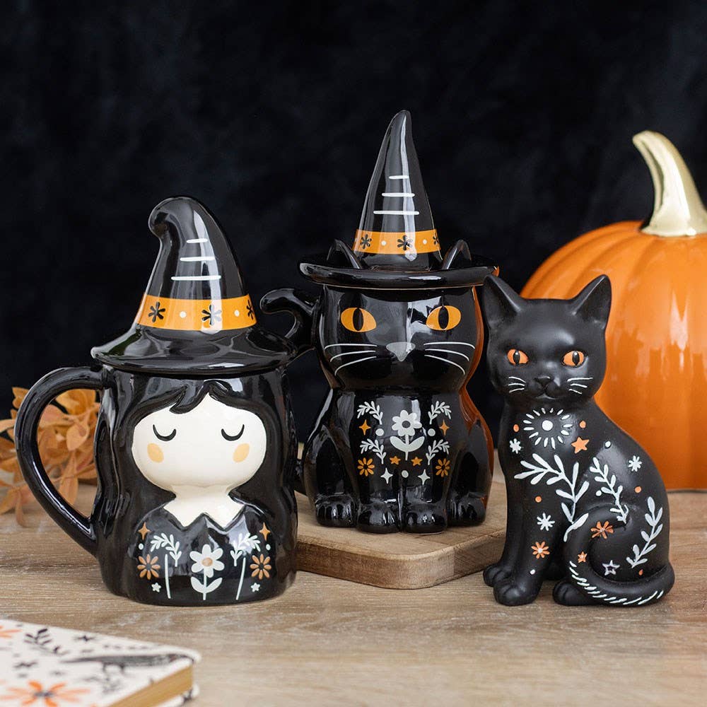 Frightful Folk Black Cat Lidded Mug - Arriving in Store September