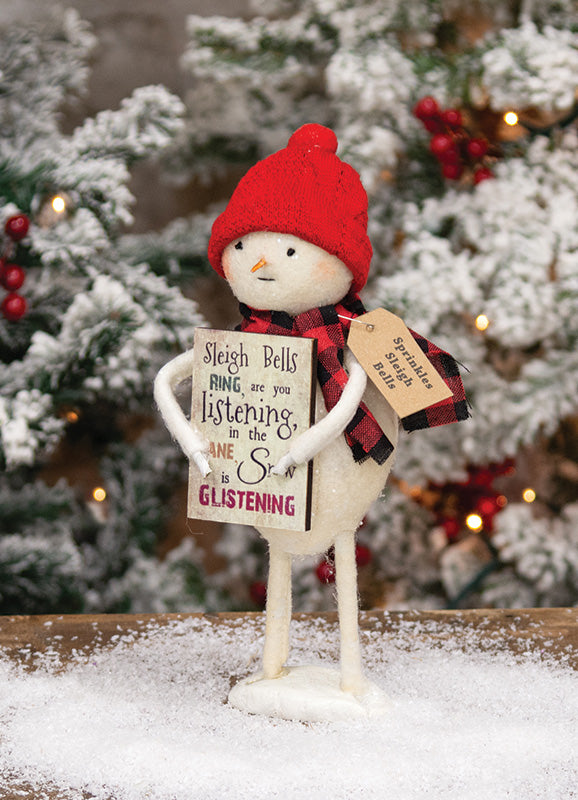 Sprinkles Sleigh Bells Standing Snowman with Sign - September Delivery