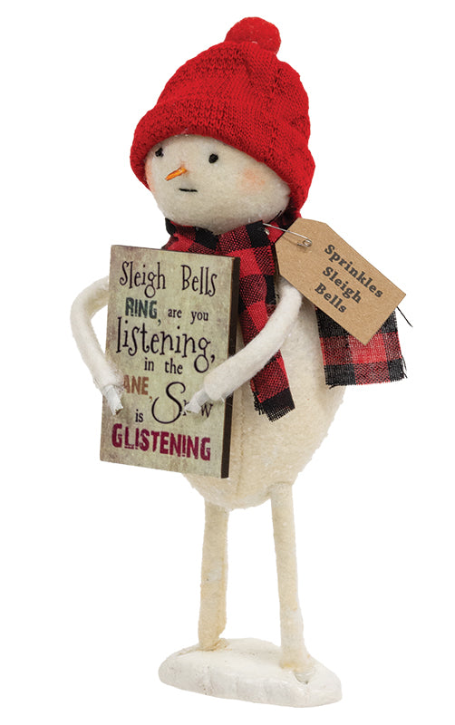 Sprinkles Sleigh Bells Standing Snowman with Sign - September Delivery