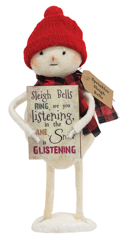 Sprinkles Sleigh Bells Standing Snowman with Sign - September Delivery