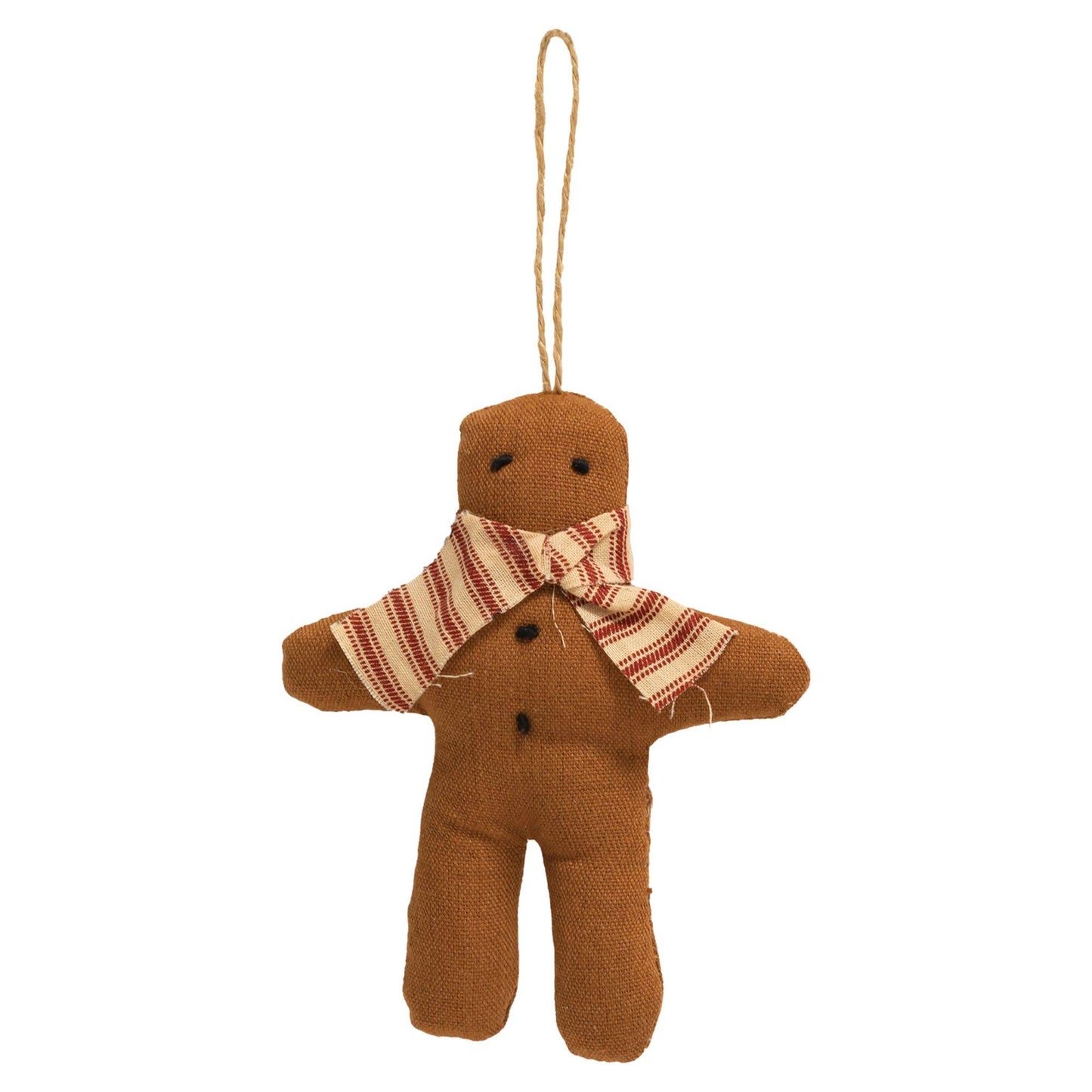 Gingerbread with Ticking Stripe Scarf Fabric Ornament - Early December Drop