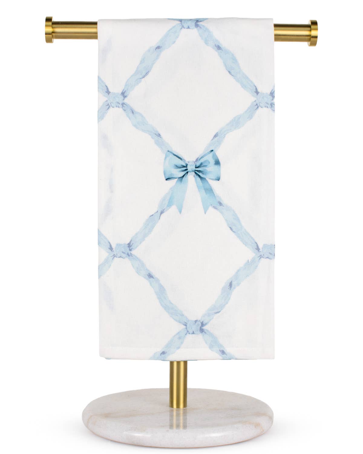 Lillian Bow Hand Towel White/Blue 20x28 - February 2026 Drop