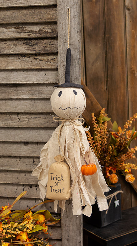 Trick Or Treat Ghost Hanger with Pumpkin - July Drop