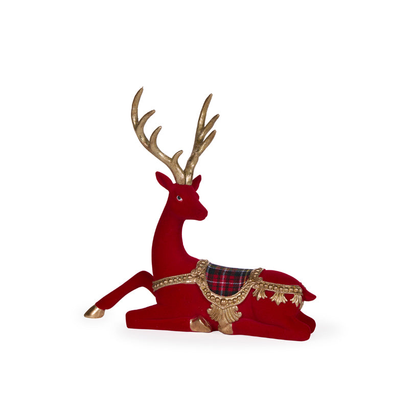 Flocked Red Baroque Reindeer 26cm - Arriving in Store October