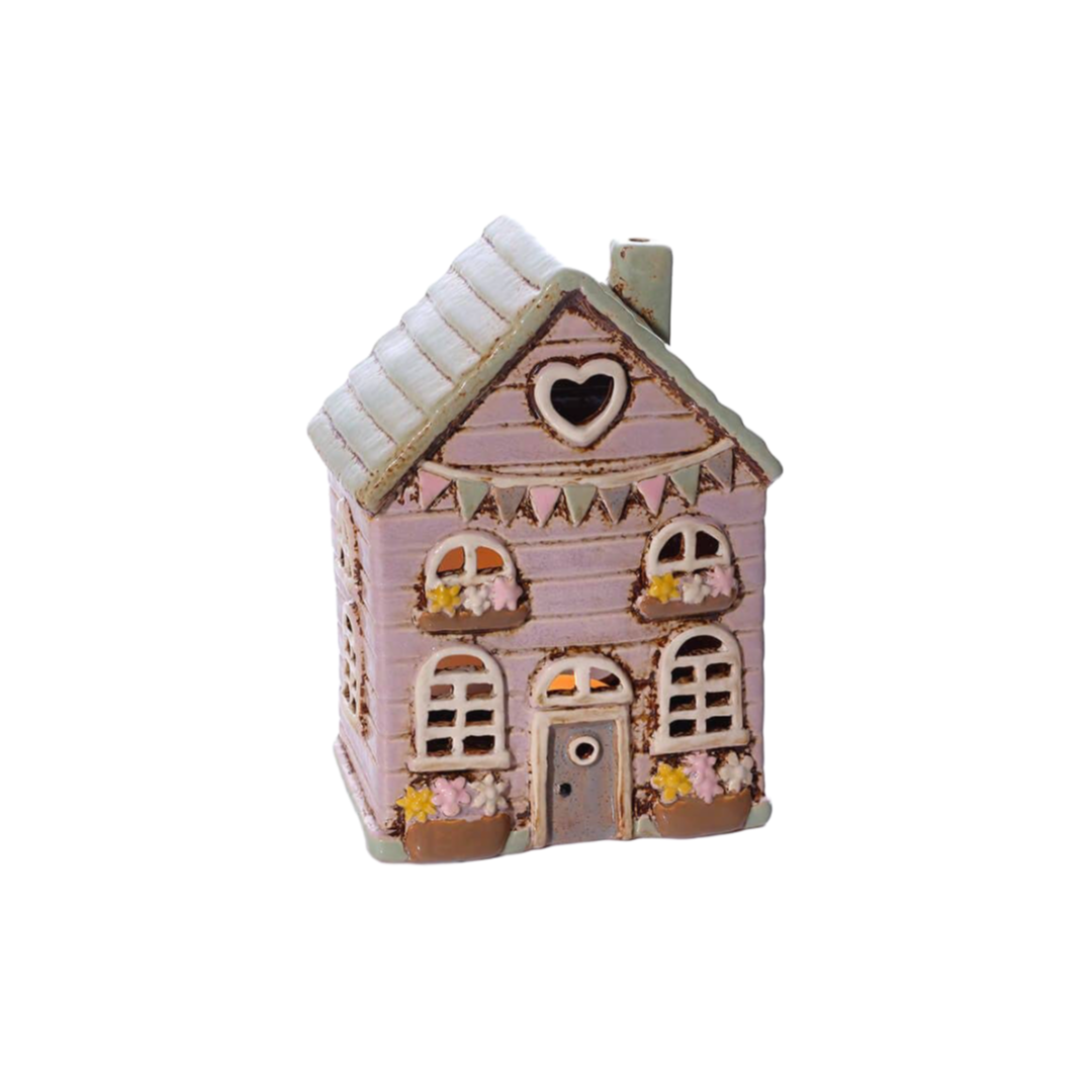 Cottage Garden Stoneware House Candle Holder with Bunting - Arriving in Store Mid-April