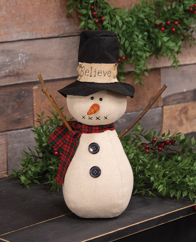 Stuffed Believe Top Hat Snowman with Red & Green Scarf Doll - September Delivery