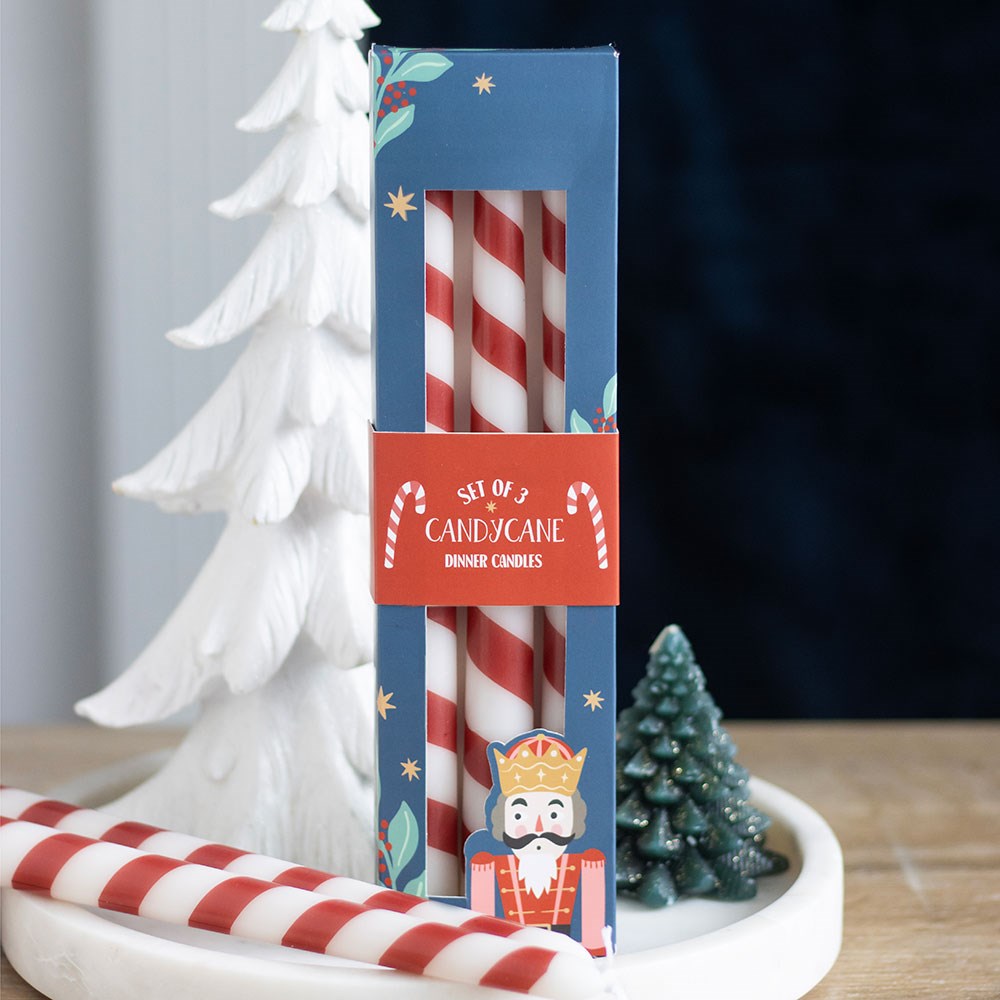 Set of 3 Candy Cane Taper Candles - September Drop