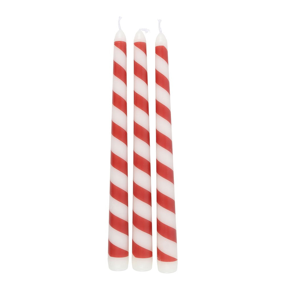 Set of 3 Candy Cane Taper Candles - September Drop