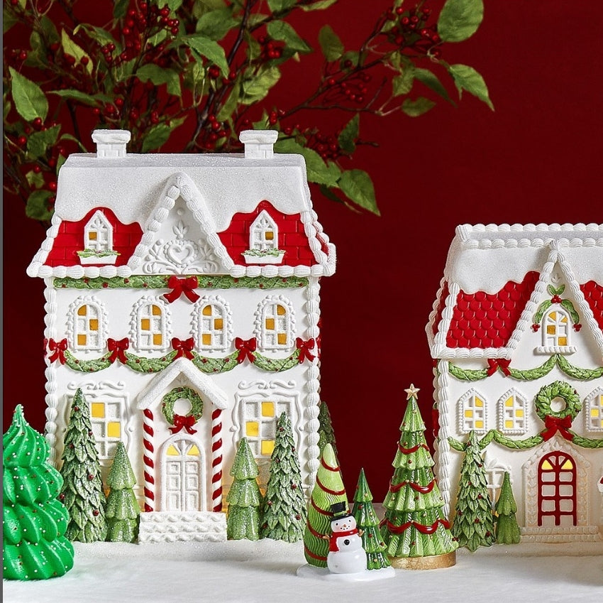 Led Resin Poinsettia Mansion 31cm