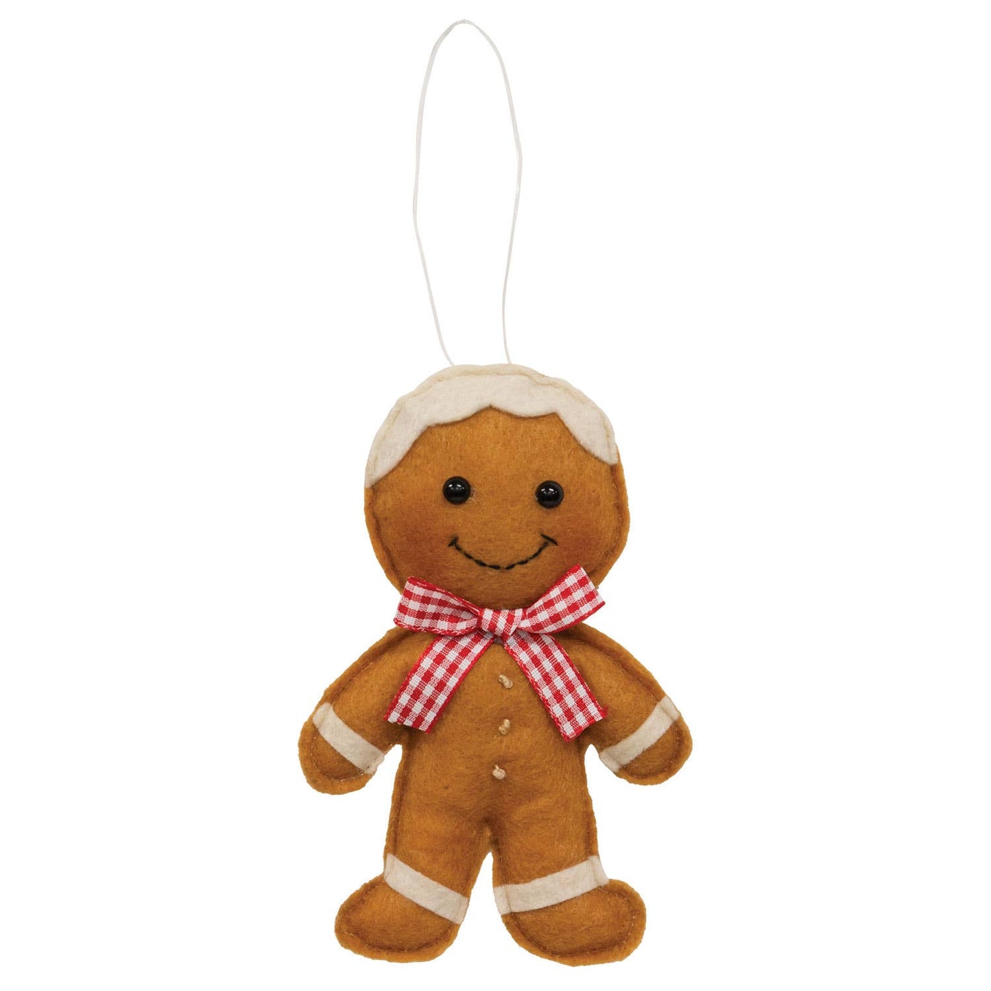 Stuffed Felt Gingham Bow Tie Gingerbread Boy Ornament - Early December Drop