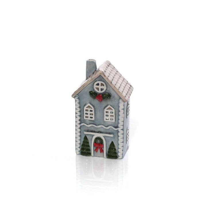 Nordic Nest Blue House With Grey Roof Embossed Tealight Holder Medium