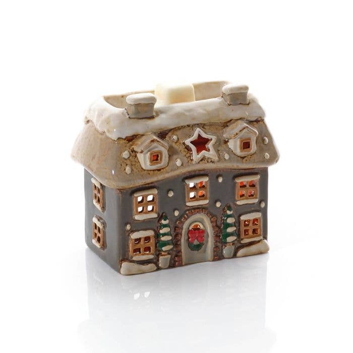 Xmas Cottage Wax Melt Burner Grey Embossed Stoneware - Arriving in Store Late April