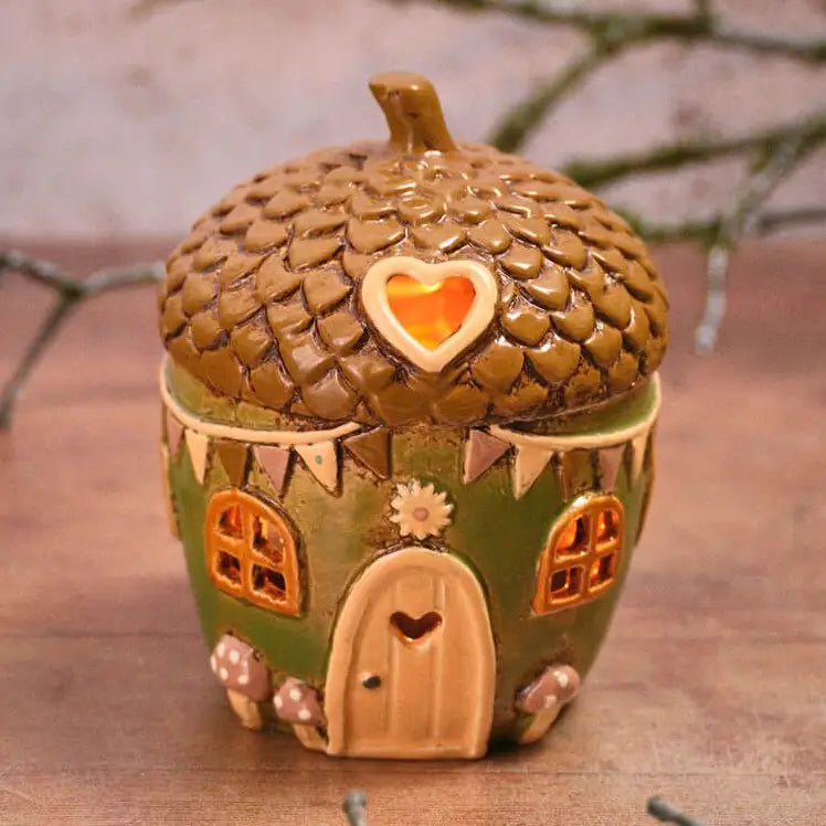 Toadstool Tales Stoneware Acorn House Hand Painted Candle Holder - Arriving in Store June