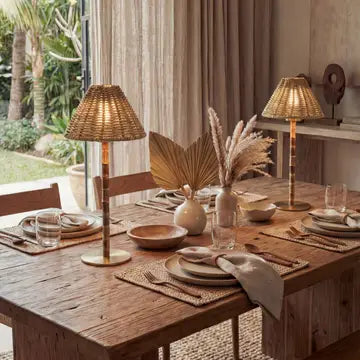 Portable Bamboo Table Lamp - Rattan Shade - Arriving in Store October