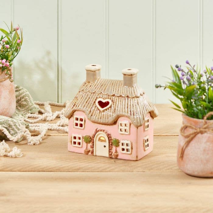 Village Pottery Tealight Holder Pink Embossed Stoneware with Trees - Mid March 2026 Drop