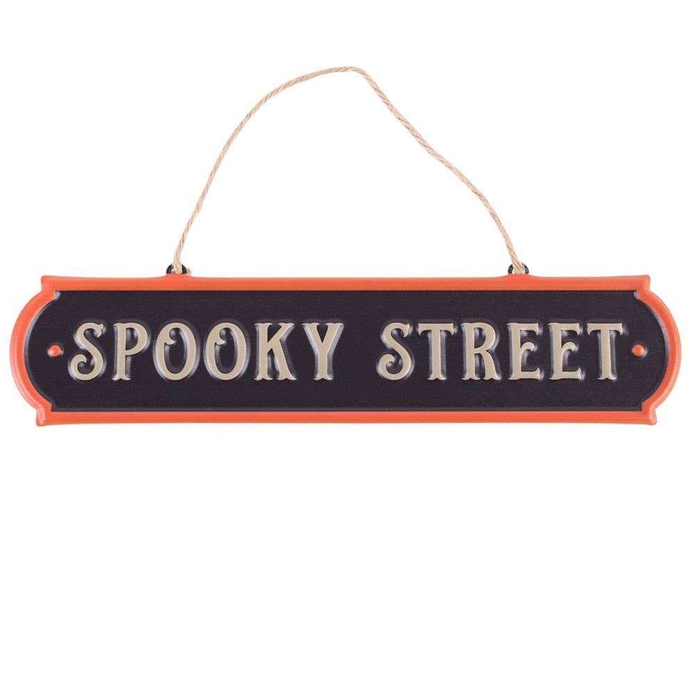 Spooky Street Hanging Metal Sign - Arriving in Store September