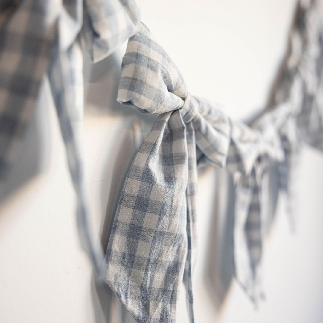 Baby Blue Gingham Fabric Bow arland - Arriving in Store Mid - Late March