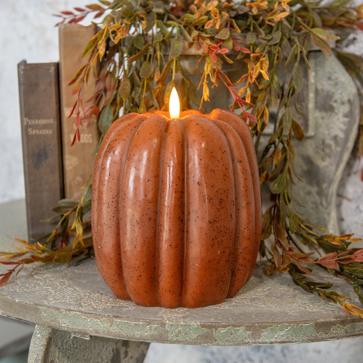 6.5" Bronze 3D Flame Pumpkin Candle - June Drop