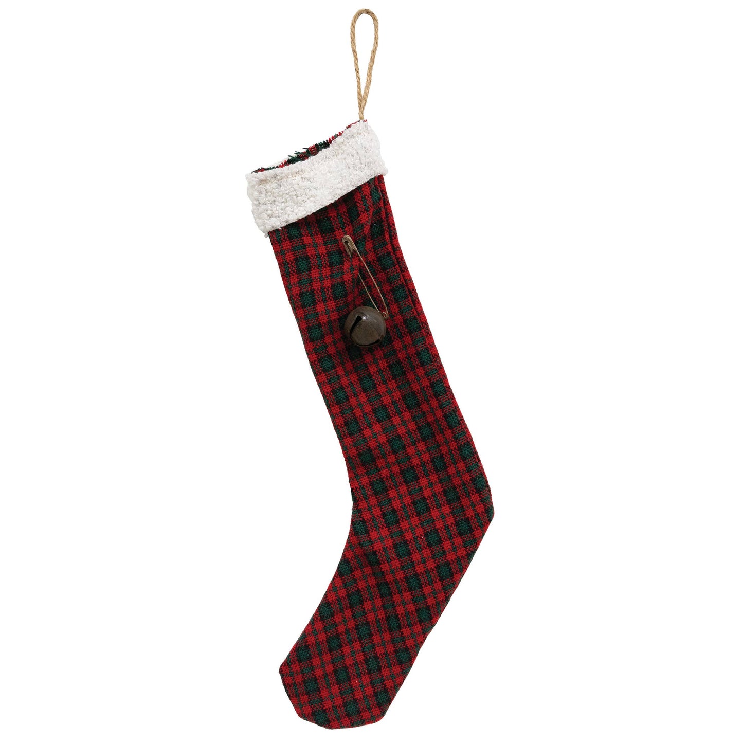 Red & Green Plaid Stocking w/Jingle Bell - 14" - Early December Drop