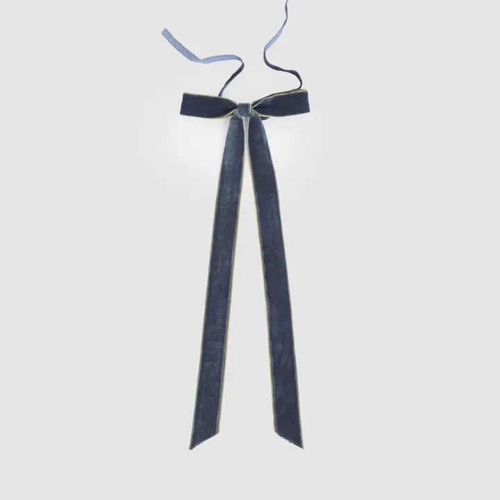 Velvet Tie‑On Bow – Navy Blue with Gold Border (Set of 8) - Arriving in Store October