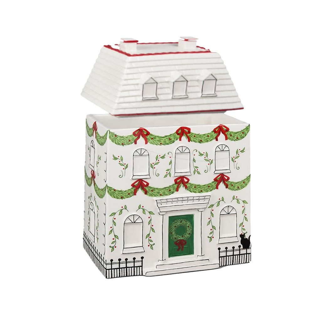 Porcelain Poinsettia Townhouse Cookie Jar 48cm