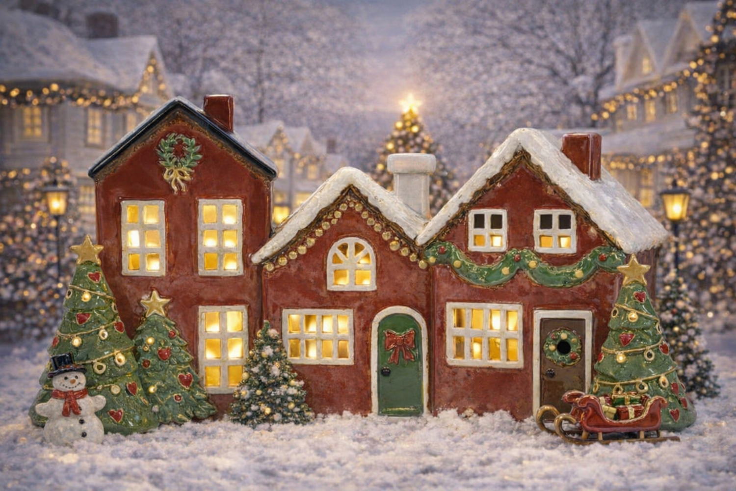 Village Pottery Tealight Houses