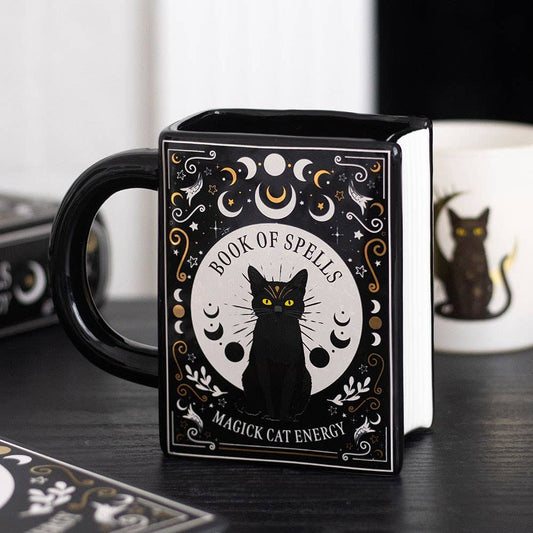 Black Cat Magick Book of Spells Book Shaped Mug - Arriving in Store September