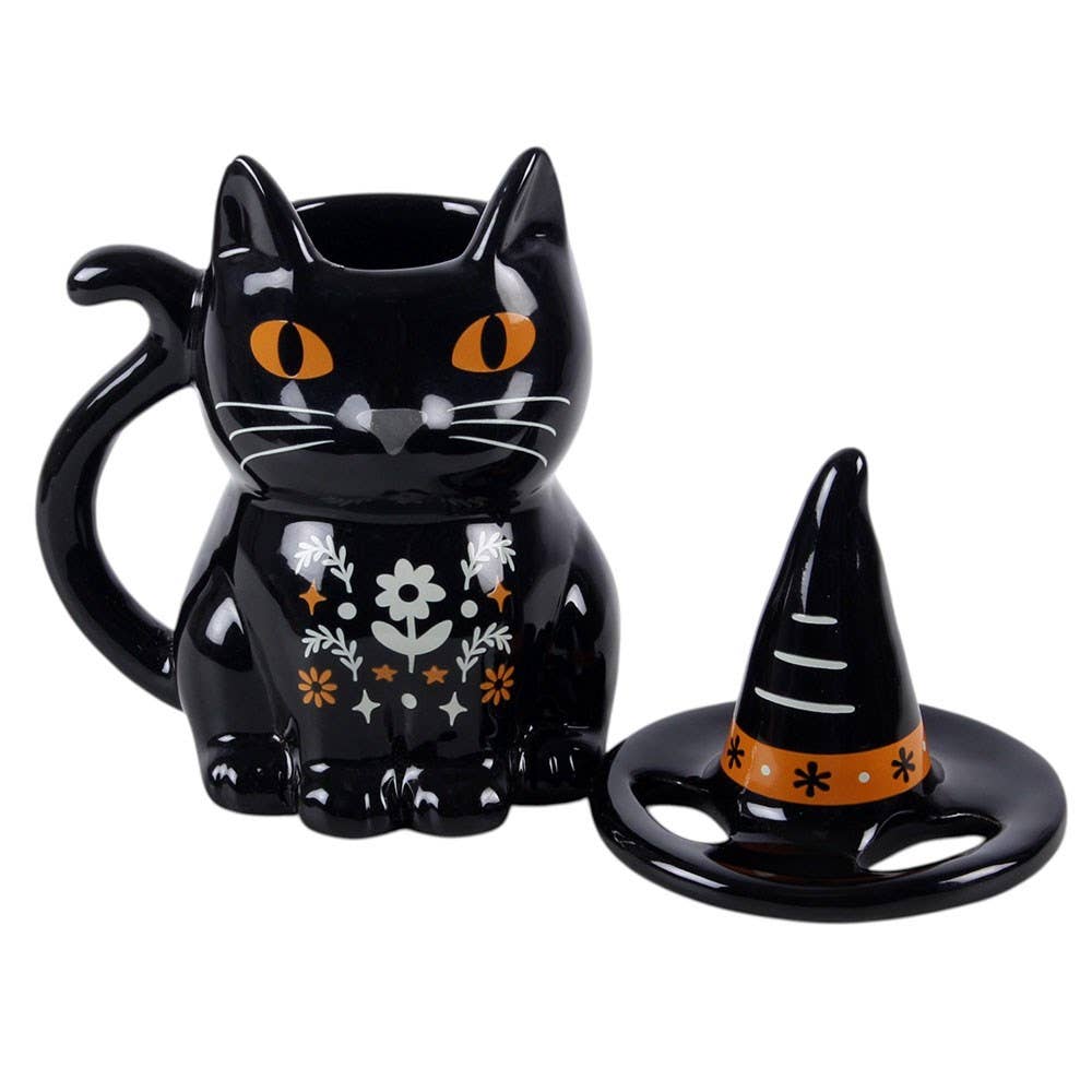 Frightful Folk Black Cat Lidded Mug - Arriving in Store September