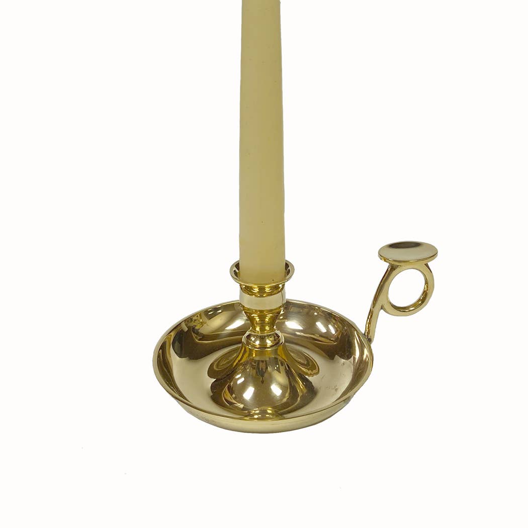Solid Polished Brass Chamberstick - Antique Vintage Style
