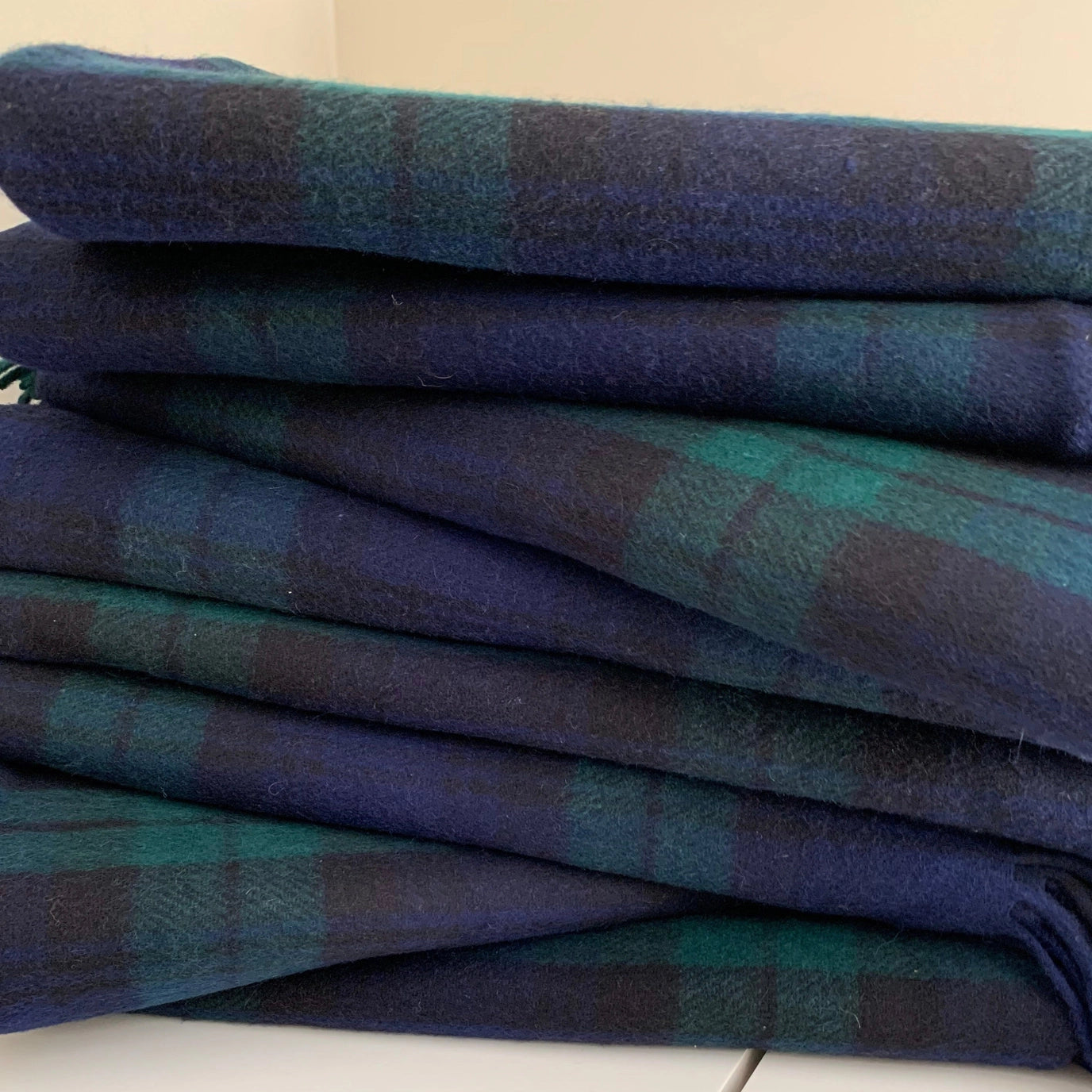 Manor House Navy/Green Tartan Wool Throw - Arriving in Store November