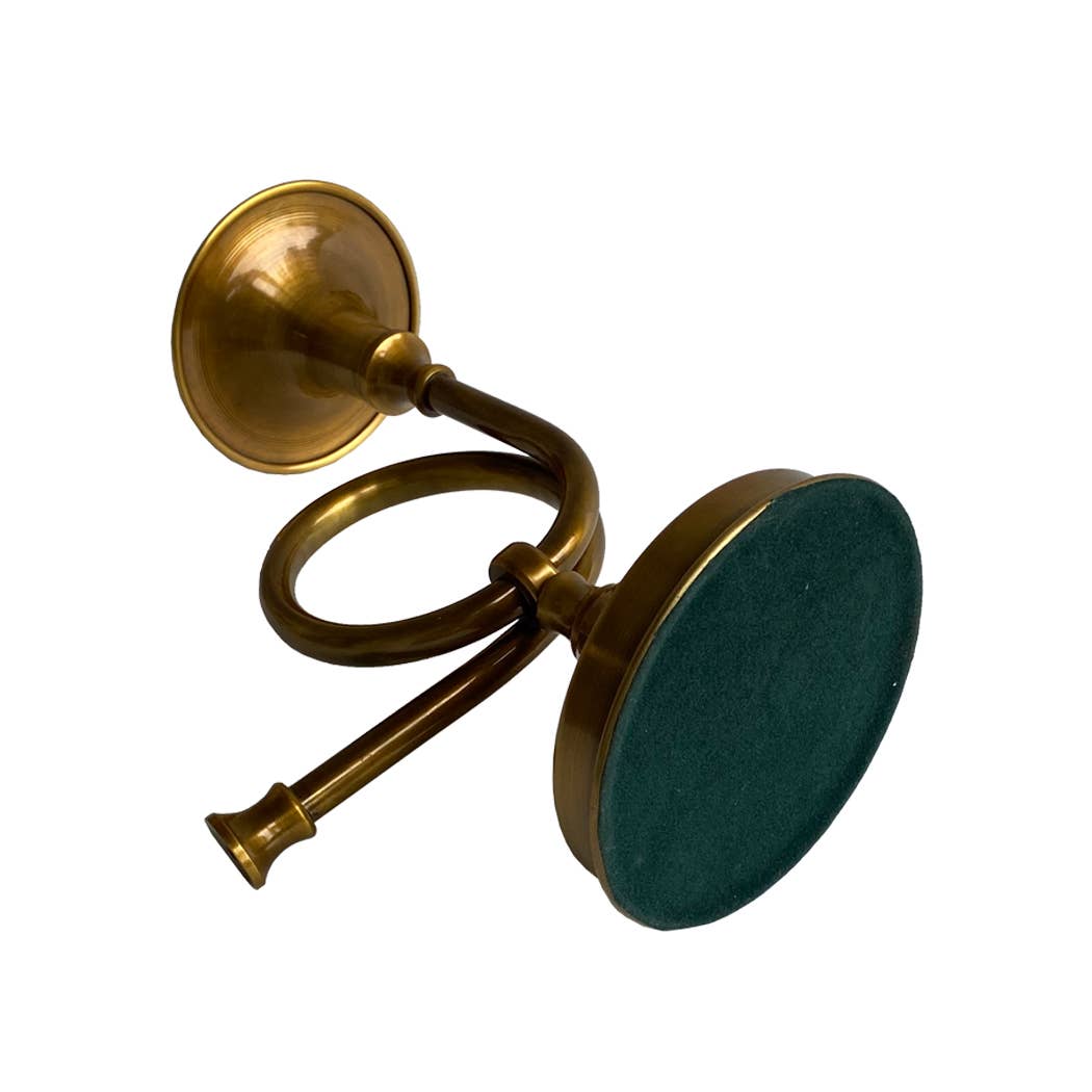 Brass French Horn Fox Hunt Candle Stick Holder, 8-1/4"