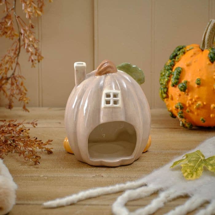 Harvest Home Shaped Pumpkin Tea Light House Ornament - Arriving in Store Mid-April