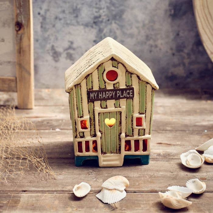 Beach Hut Stoneware My Happy Place Candle Holder - Arriving in Store June