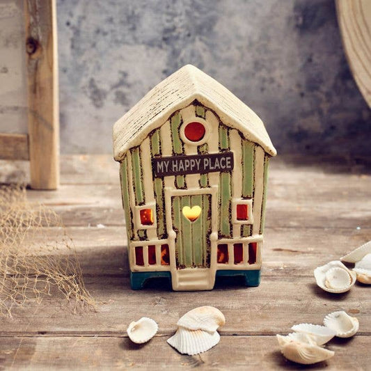Beach Hut Stoneware My Happy Place Candle Holder - Arriving in Store June