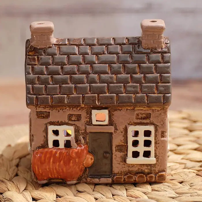 Highland Cow Stoneware Bothy with Embossed Detail Candle Holder - Arriving in Store July