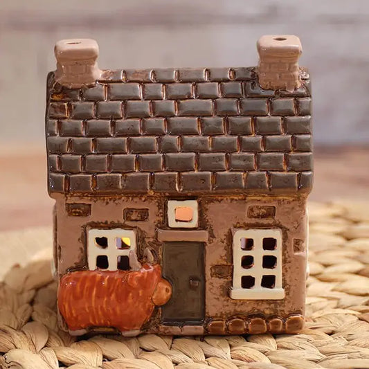Highland Cow Stoneware Bothy with Embossed Detail Candle Holder - Arriving in Store July