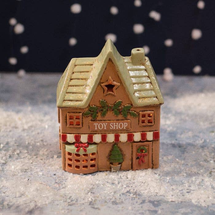Christmas Market Stoneware Toy Shop Candle Holder - Arriving in Store September