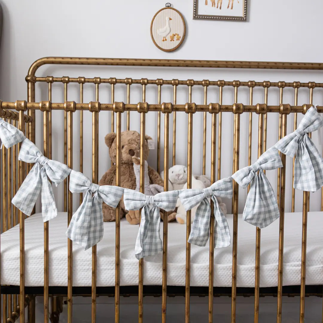 Pastel Green Gingham Fabric Bow Garland - Arriving in Store Mid - Late March