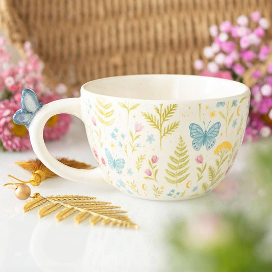 Luna Bloom Floral Print Ceramic Mug with Butterfly
